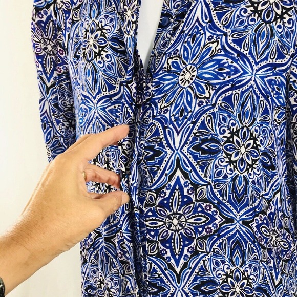 Cupio Handkerchief Hem Dress Button Down Top To Bottom Sz S Blue Black EUC - Picture 4 of 11